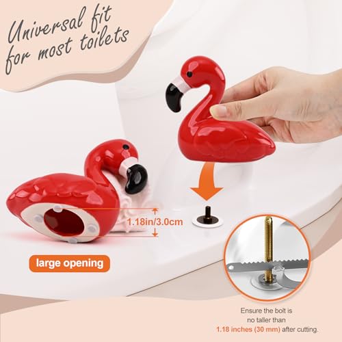 Ceramic Flamingo Toilet Bolt Covers Decorative, Red Bathroom Decor, 2 Pack | Bolt Hole 1.18'', Covers Unsightly Toilet Bolts, Bathrooms Screw Covers, Gifts for Women - style: Red Flamingo