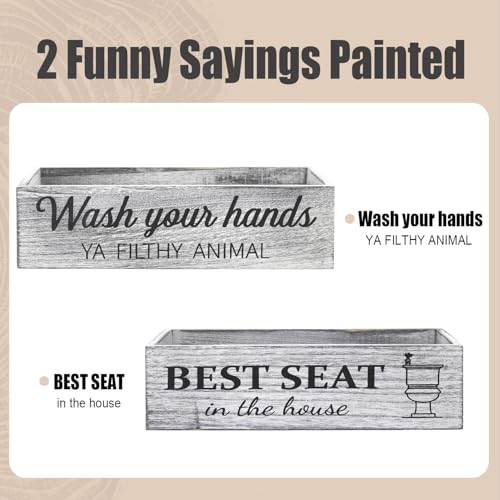 Rustic Farmhouse Bathroom Decor Box, Toilet Paper Basket with 2 Sides Signs, Gray-wash Your Hands - color: Gray-Wash Your Hands