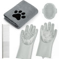 Pet Shower & Bath Supplies，Dog Shampoo Brush Set with Towel, Washing Gloves,Comb for Dogs and Cats (Grey) - color: grey, size: M