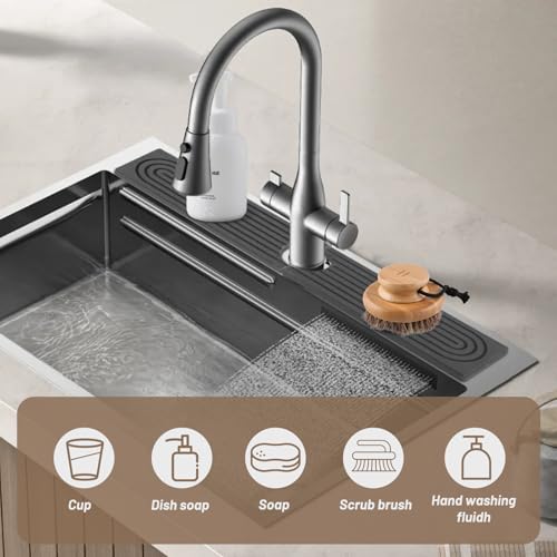 Faucet Mat for Kitchen Sink - 23.62" Diatomite Fast Stone Drying Mat for Kitchen Counter Tray Absorbent Mat Faucet Splash Guard for Kitchen Sink and Bathroom Counter (Deep Gray, 23.62"x3.94")