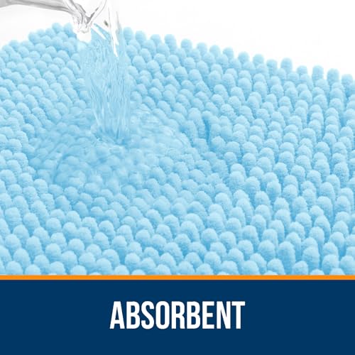 OLANLY Bathroom Rugs Sets 2 Piece, Soft Absorbent Chenille Bath Mats and U-Shaped Contour Toilet Mat Area Rug Set, Machine Washable Bath Carpet, Home Decor Accessories(24"x16"+24"x20", Sky Blue) - color: Sky Blue, size: 24" X 16" + U24" X 20"