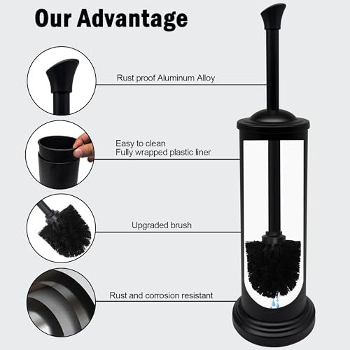 Stainless Steel Toilet Bowl Brush with Holder Metal Bathroom Cleaning Set Rustproof Hygienic Durable Modern Design - color: Matte Black