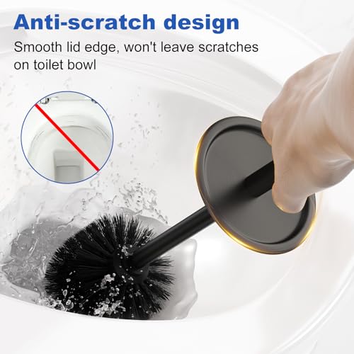 Toilet Brush and Holder Set：304 Stainless Steel Heavy Duty Toilet Bowl Brush，Removable Inner Bowl and Splash Protection，Bathroom Toilet Brush-Dense Bristles for Through Cleaning - color: Pewter