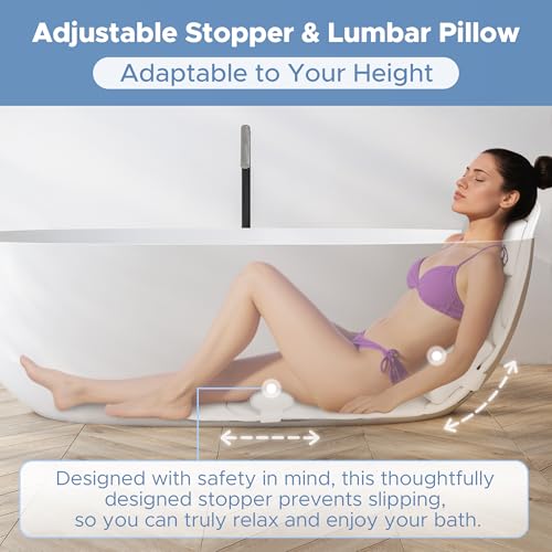 Sunlit Ultra Soft Full Body Bath Pillow for Bathtub, Luxury Thick Tub Pillow for Head Neck Back Support with Lumbar Pillow Multi-Function Stopper, Spa Pillow with Strong Suction Cups, Bath Accessories - color: White