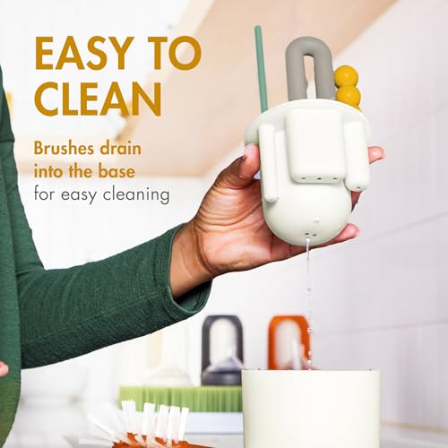 Boon Mod Baby Bottle Brushes - Includes Bottle Cleaner Brush, Straw Cleaner Brush, Nipple Brush and Detail Brush for Baby Bottles - Baby Bottle and Straw Brush Cleaning Set - Deco - 4 Count