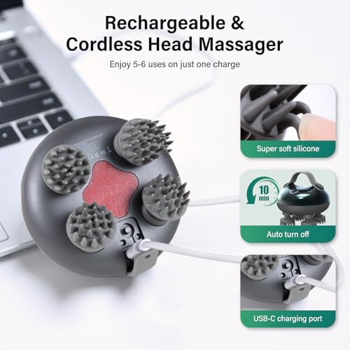 arboleaf Scalp Massager Electric, Portable Head Massager Scalp Stress Relax, Waterproof 6 in 1 Hair Massage with 8 Removable Claws, Rechargeable Hair Head Scratcher, Gift for Dad Mom - color: Teal Black