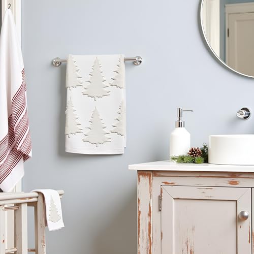 2 Pack Christmas Tree Hand Towels 100% Cotton Jacquard Holiday Kitchen Dish Towels Retro Neutral Beige Bathroom Towels Set Gift Seasonal Xmas Winter Bathroom Decor (Beige Christmas Tree) - color: Beige Christmas Tree