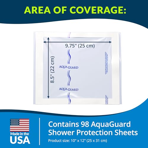 TIDI 50011-CSE AquaGuard Sheet – 10” x 12” – (Area of Coverage: 8.5” x 9.75”) – Shower Protection Sheet – Self-Adhesive Moisture Barrier – Wound Cover for Showering – 98 Sheets – Home Medical Supplies - size: 10" x 12", style: Case of 98 Sheets