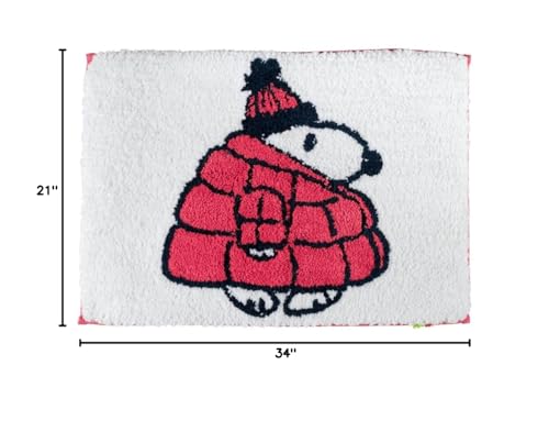 Collectibles Peanuts Snoopy Puffer Coat Holiday & Christmas Non Slip Plush Poly Knit Bathroom Mat Rug, 17x24, (Officially Licensed Product) By Franco - color: Peanuts Snoopy