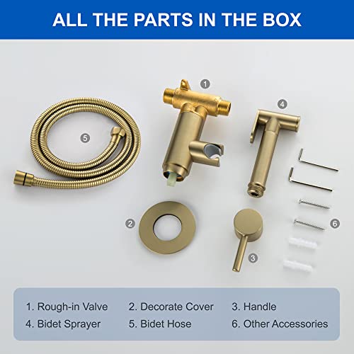 SHAMANDA Warm Water Bidet Sprayer for Toilet with Hot and Cold Brass Rough-in Valve, Stainless Steel Round Handheld Bidet Attachment Set for Feminine, Pets and Baby Diaper Wash, Brushed Gold, BDS09-3 - color: Brushed Gold, style: Hot & Cold Water Modes-Ro