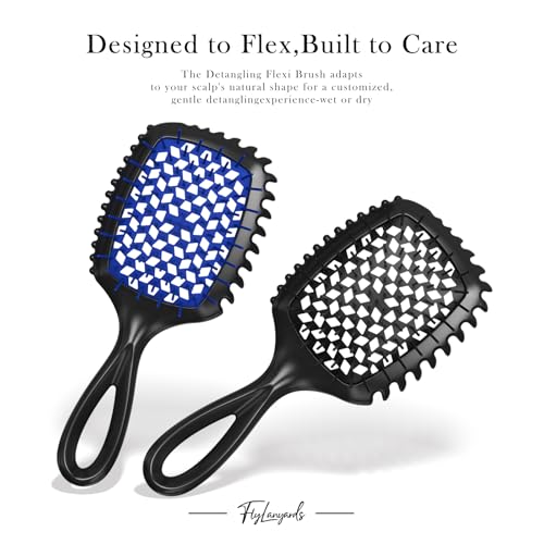 Detangler Brush – 2 Pack Vented Hair Brush for Wet/Dry Hair – Easy, Pain-Free Detangler Brush Reduces Knots & Breakage – For Curly, Straight, Thick or Fine Hair – Women, Men & Kids (Black+Blue) - color: Black+Blue