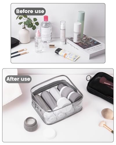 Mrsdry Travel Bottles for Toiletries 8 Pack, TSA Approved Travel Size Containers 3oz, Leak Proof Silicone Squeezable Creams Jars with Clear Travel Bag - color: Proper Gray, size: 3oz bottle 1oz jar