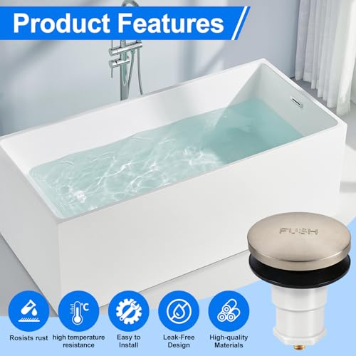 1 Pack 1068204 Bathtub Drain Stopper Replacement and Cover Compatible with Kohler Bathtub K-7272 K-7271 K-7259 K-7265, Bathroom Pop Up Tub Drain Stopper with 3/8'' Thread Studs (Brushed Nickel Cover) - color: Brushed Nickel Cover