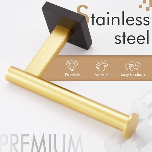 KOKOSIRI Toilet Paper Holder Toilet Roll Holders Hold Mega Rolls Kitchen Bathroom Tissue Paper Dispenser Black with Gold Stainless Steel, B2008GDK - color: Black Gold, size: Vertical