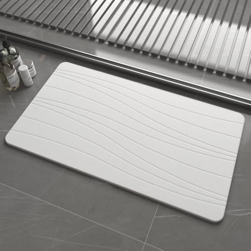 Extra Large Stone Bath Mat, 30'' x 17'' Diatomaceous Earth Non-Slip Stone Shower Mat, Super Absorbent Diatomite Stone Mats for Bathroom White XL Flow - color: White XL, size: 1'5" x 2'6" (Rectangular)