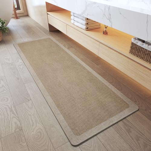YDKGL Bathroom Runner Rug, Thin Bath Mat Bathroom Rugs Non Slip Washable, Rubber Backing Quick Dry for Floor, Tub and Shower, Brown Beige 17x47 - color: Al-beige Brown, size: 17"x 47"