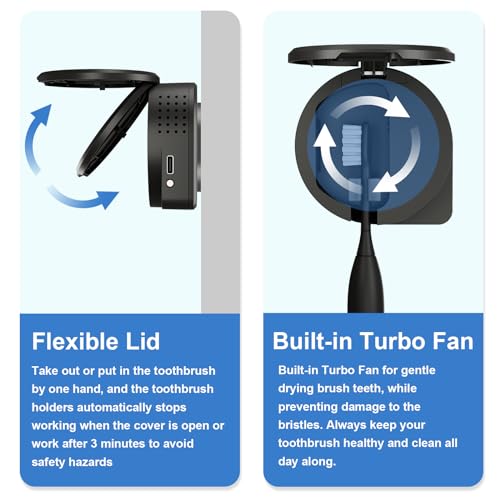 UV Toothbrush Sanitizer Holder, Toothbrush Sanitizer and Holder Cover Caps with Fan Drying, Rechargeable Portable Toothbrush Cleaner Case Fits Most Electric and Manual Toothbrushes (Black) - color: Black