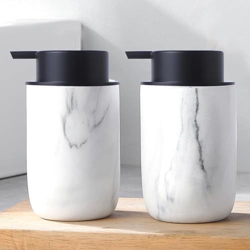White Marble Soap Dispenser Set- Modern Ceramic Hand Soap Dispenser for Bathroom Liquid Soap for Farmhouse Kitchen Bathroom Decor 2 Pack - color: White Marble, size: Liquid dispenser