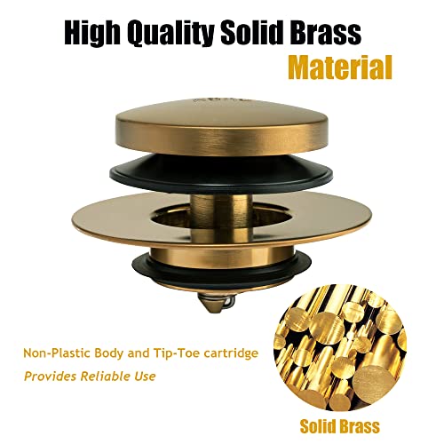Artiwell Universal Tip Toe Tub Drain Conversion Kit - Bathtub Drain Replacement Trim Kit with 1-Hole Overflow Face Plate and Pop-Up Tub Stopper, Brushed Gold - color: Brushed Gold