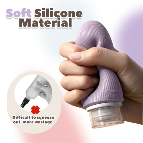 Travel Bottles for Toiletries, TSA Approved Silicone 4 Pack, Leak Proof Refillable Containers, Soft Squeeze Wide Mouth for Shampoo Conditioner Lotion, Matte Pastel (3oz 89ml)