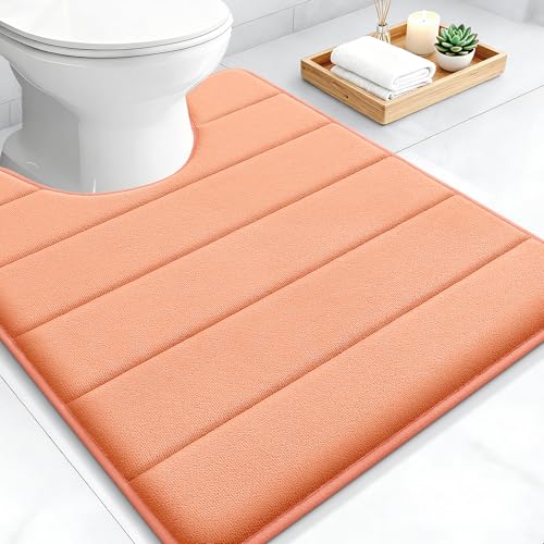 OLANLY Memory Foam Toilet Rugs U Shaped 24x20, Super Soft Absorbent Contour Bath Rugs, Quick Dry, Machine Washable Toilet Mat, Bathmat Floor Carpet, Bathroom Home Decor Accessories, Peach - color: Peach, size: 24" X 20" Contour Rug