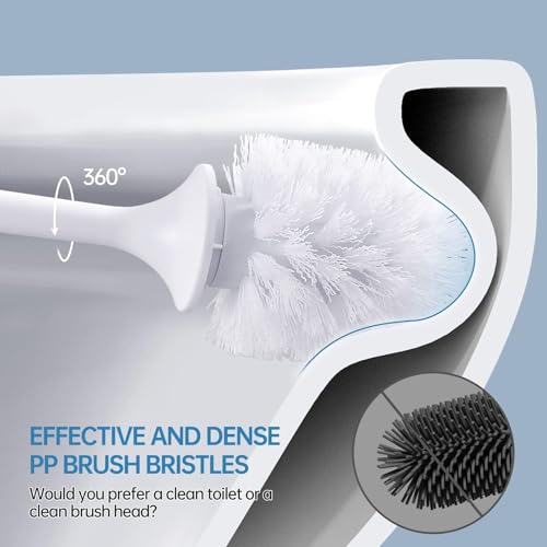 Toilet Brush, Toilet Bowl Brush and Holder Set for Bathroom, Toilet Cleaning Scrubber Brush for Bathroom for Deep Cleaning with Stiff Plastic Bristle, Ventilated Holder, Wall Mount Hook (White Head) - color: White Head