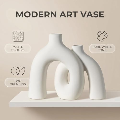 CEMABT Modern Nordic Boho Vase Set - Elegant White Matte Ceramic Home Decor for Living Room, Bookshelf, Mantel, Entryway Table & Console Décor | Shelf Decorations Gift - color: Ivory