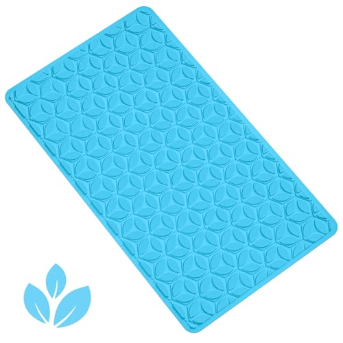 Bathtub Mat Non Slip with Suction Cups - 100% Rubber Bathroom Mat Textured for Bath Tub Shower Safety - Soft on Touch - BPA/PVC Free - Pet Dog Bath Mat - Machine Washable - 16 × 28 Inch（R Blue） - color: River Blue, size: 28" x 16" (Rectangular)