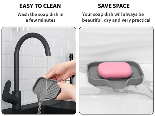 Silicone Soap Bar Holder: Premium Gray Self-Draining Soap Dish - Elegant Shower & Bathroom Solution - color: Gray, size: S(4.7X3.5) 1 PC