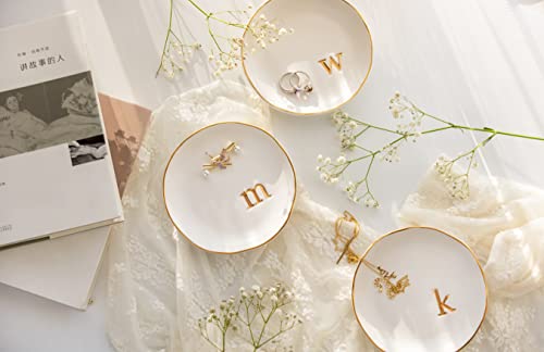 COLLECTIVE HOME Ceramic Jewelry Tray, Trinket Dish, Gifts for Women (H) | Mother's Day, Birthday, Christmas, Engagement Gifts, Vanity, Nightstand Decor, Embossed Gold Monogram Ring Dish with Gift Box - color: H