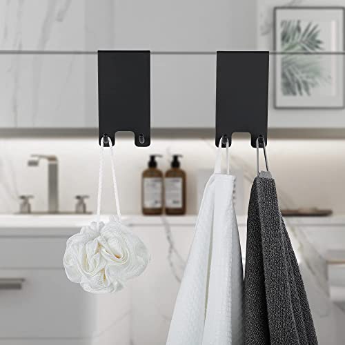 Taozun Shower Door Hooks - Towel Hooks for Bathroom Frameless Glass, Squeegee Hook, Over Glass Hook - Black Stainless Steel 2 Pack - color: Black, size: 2 Pack