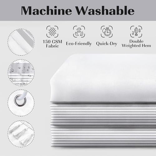 Seasonwood Tassel Fabric Shower Curtain, 96 Inch Extra Long Gray Striped Bathroom Shower Curtain with Tassels White Nordic Chic Polyester Bath Curtain Sets (72 x 96, White) - color: Grey and White, size: 72"W x 96"L (Pack of 1)