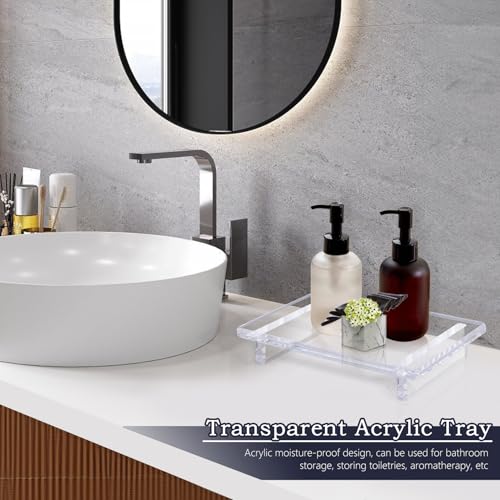 Acrylic Bathroom Counter Vanity Tray Organizer for Perfumes and Candles | 2-Pack, 12mm Thick, Acrylic Riser, Scratch-Resistant, Soap, Jewelry & Sink Tray, Kitchen, Apartment, Dorm & Office Decor - size: Large-9 x 5.9 x 1.5 inches
