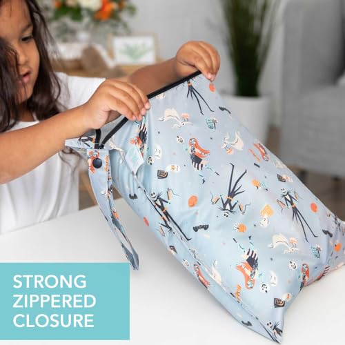 Bumkins Disney Waterproof Wet Bag for Baby, Travel, Swim Suit, Cloth Diapers, Pump Parts, Pool, Beach, Gym Clothes, Toiletry, Hook to Stroller, Daycare, Zip Reusable Wetdry, Nightmare Before Christmas - color: C4 Nightmare Before Christmas, style: Wet Bag