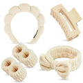 7 Pcs Spa Set, Facial Headband and Wristband Set, Skincare Accessories, College Style Girl Idea Gifts, Hair Accessories for Women and Girls (Khaki) - color: Khaki