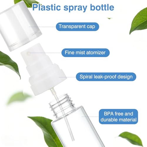 Travel Spray Bottle 2 Pack 1.35oz / 40ml Small Fine Mist Spray Bottles | Empty Mini Spray Bottles Refillable Plastic Travel Bottle - Leak Proof - for Face Toner, Hair Mist, Plants, Cleaning - color: clear+green