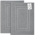 Feather & Stitch 2 Piece Towel Like Bath Mats (30x21 Inch) 100% Cotton Terry Bath Mats, Bathroom Shower Floor Mats [NOT A Bathroom Rug], Soft Absorbent Washable Mats - Dark Grey - color: Dark Grey