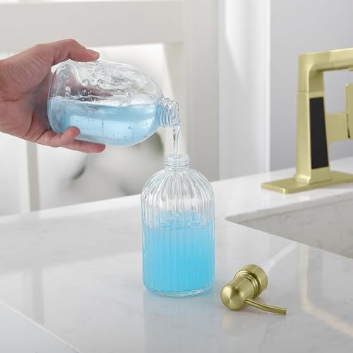 Gold Glass Soap Dispenser with Rust Proof Metal Pump, Vintage & Antique Design, 16oz Clear Glass Dish Soap Dispenser for Bathroom & Kitchen, 2 Packs - color: Brushed Gold + Clear, size: 2-Pack