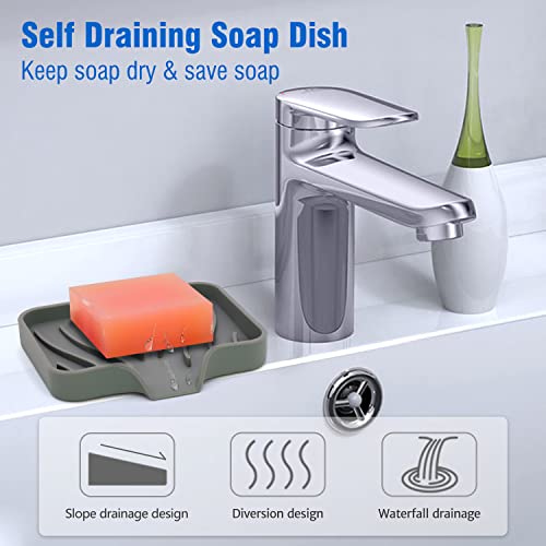 3-Pack Silicone Soap Dish, Sponge Holder for Sink, Kitchen Soap Tray, Bathroom Soap Holder, Sponge Tray with Drain (Grey) - color: Grey Style B