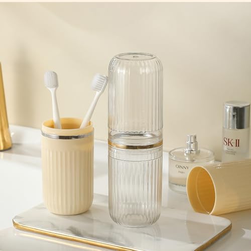 Travel Toothbrush Cup Case, Toothbrush Travel Container Portable Travel Toothbrush Holder Toothpaste Storage for School Camping Business Trip Bathroom (White,Yellow) - color: White,yellow