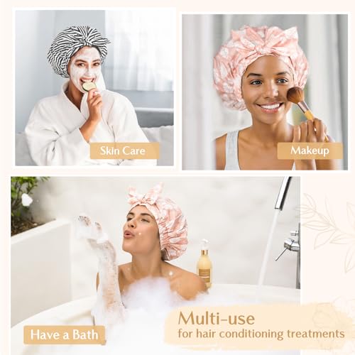 Yanibest Shower Cap for Women Reusable Waterproof, Adjustable Non-Slip Shower Hair Cap, Washable Bath Hat - color: Stripe