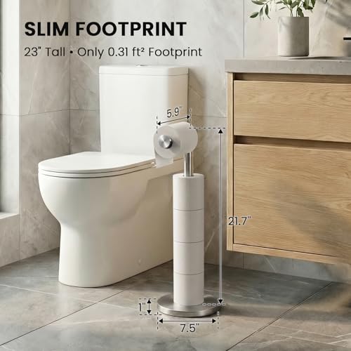 Cesun Extra Weighted Base Toilet Paper Holder Stand - SUS304 Rust Proof Free Standing Tissue Roll Holder for 4 Rolls, No Tipping, No Slipping, Brushed Nickel - color: Brushed Nickel