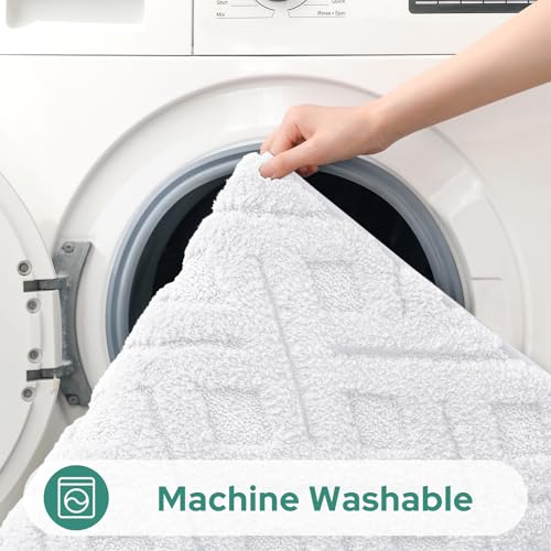 HOMEIDEAS White Bathroom Rug Set 2 Piece, Soft Microfiber Tufted Bath Mats, Super Absorbent Non Slip, Machine Washable Bathroom Rugs for Tub, Shower and Floor, 20" x 32" Plus 16" x 24" - color: White
