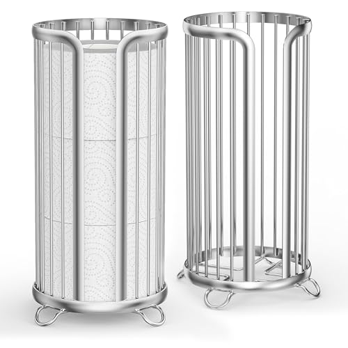 Toilet Paper Holder Stand, Freestanding Toilet Paper Storage,2 Pack,Silver | Waterproof Raised Feet,Rustproof,Fit 3 Mega Rolls,No Drilling No Assemble,Minimalistic Storage,Space-saving Renter Friendly - color: Silver, size: 2 Pack