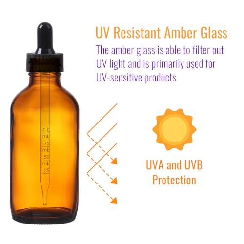 AuroTrends 4 oz Dropper Bottles Glass 24Pack, Amber Glass Tincture Bottles with Dropper - Dropper Bottle 4 oz with Funnel/Stickers/Plastic Graduated Pipette (4fl.oz, Set of 24) - color: Amber, size: 4fl.oz-24Pack