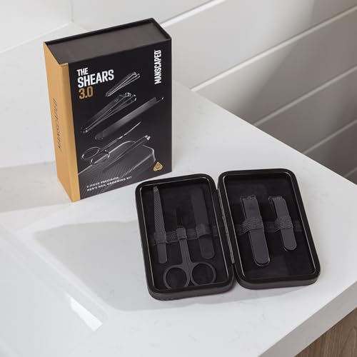 MANSCAPED® Shears 3.0, 5-Piece Precision Men’s Nail Grooming Travel Kit, Stainless Steel Manicure Set with Fingernail & Toenail Clippers, Nail File, Slant Tip Tweezers, Cuticle Scissors, Travel Case - size: The Shears 3.0