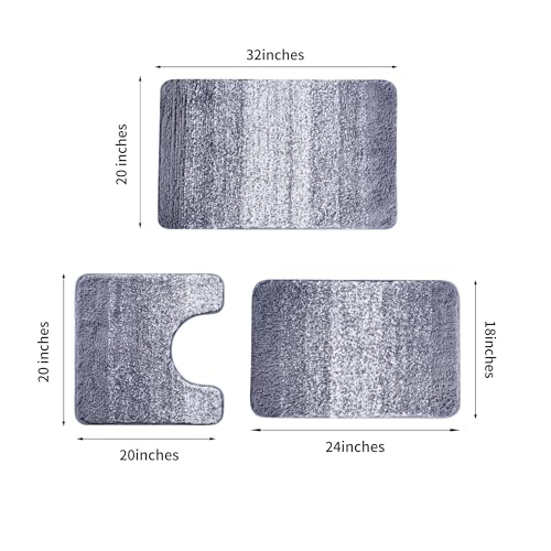 Bathroom Rugs Sets 3 Pieces Microfiber - Upgrade Non-Slip Thermo-Plastic Rubber Bottom- Quick Dry - Machine Wash for Bedroom, Tub, Living Room（Gradient Grey） - color: Gradient Grey