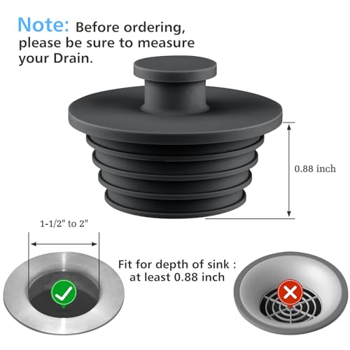 Aluvor Bathtub Stopper Drain Plug Bathroom Tub Plug Sink Stopper 2pcs | Silicone Bathtub Drain Plug Tub Drain Stopper Washbasin Stopper - color: Black, size: Large
