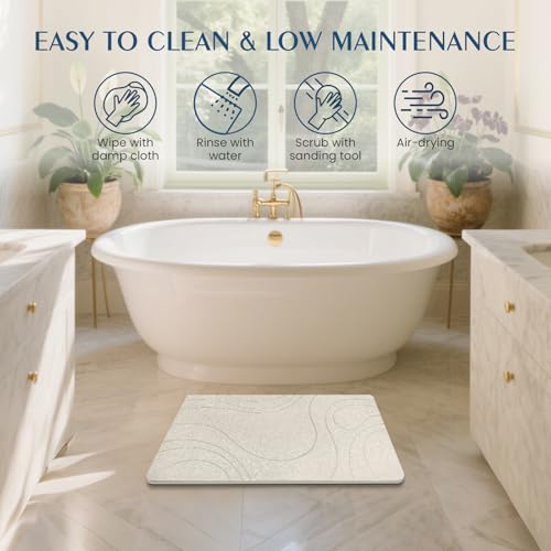Stone Bath Mat Quick Dry Diatomaceous Earth Bath Mat Non-Slip Shower Stone Bathmat Super Absorbent Water Diatomite Bathroom Floor Pad, Natural, Esay to Clean, 23.6 x 15.4 (Flow Line-Beige) - color: Flow Line-beige