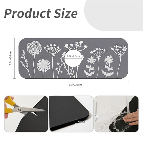 Faucet Fast Absorbent Pad - White Flowers And Grass Silhouettes Drying Pad, Suitable For Kitchen, Bathroom, Island And Other Scenes - color: White flowers and grass silhouettes